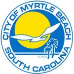 A blue circle with the city of myrtle beach in it.